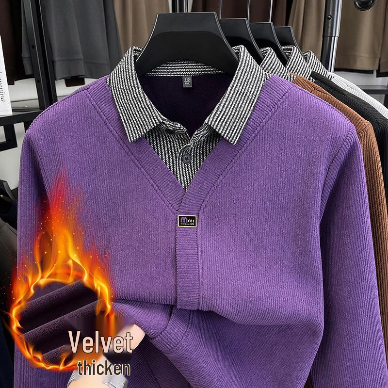 Men s Fleece-Lined Layered Winter Pullover Sweater XXL