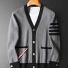 Men's Autumn Patchwork Cardigan Sweater - Loose, Handsome Hong Kong Style Knitted Coat