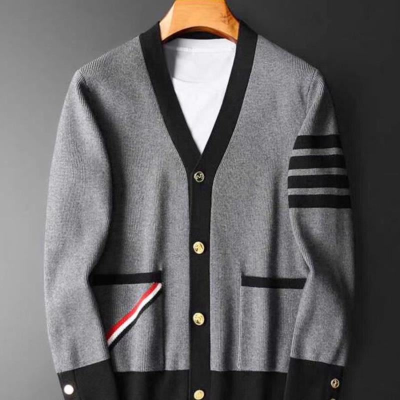 Men's Autumn Patchwork Cardigan Sweater - Loose, Handsome Hong Kong Style Knitted Coat