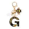 Dried Flower Letter Charm Bee Keychain Pendant Resin Black 1 Pc