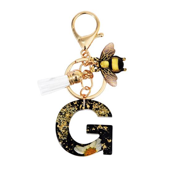 Dried Flower Letter Charm Bee Keychain Pendant Resin Black 1 Pc