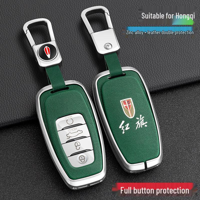 High-End Metal Key Case for Hongqi H9/H5/H7/HS7 - Full Wrap with Buckle Button for 21 Models