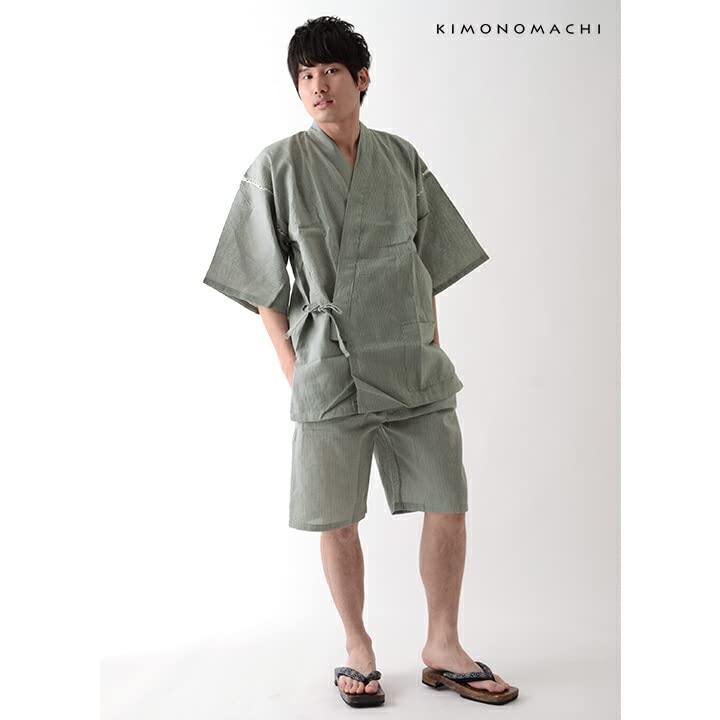 Kimonomachi Original Jinbei Šedé pruhované bavlněné prádlo Jinbei Velikost L Denní dárek Dárek do salonku Velká velikost [KIMONOMACHI] [Kjótský pánský otec's