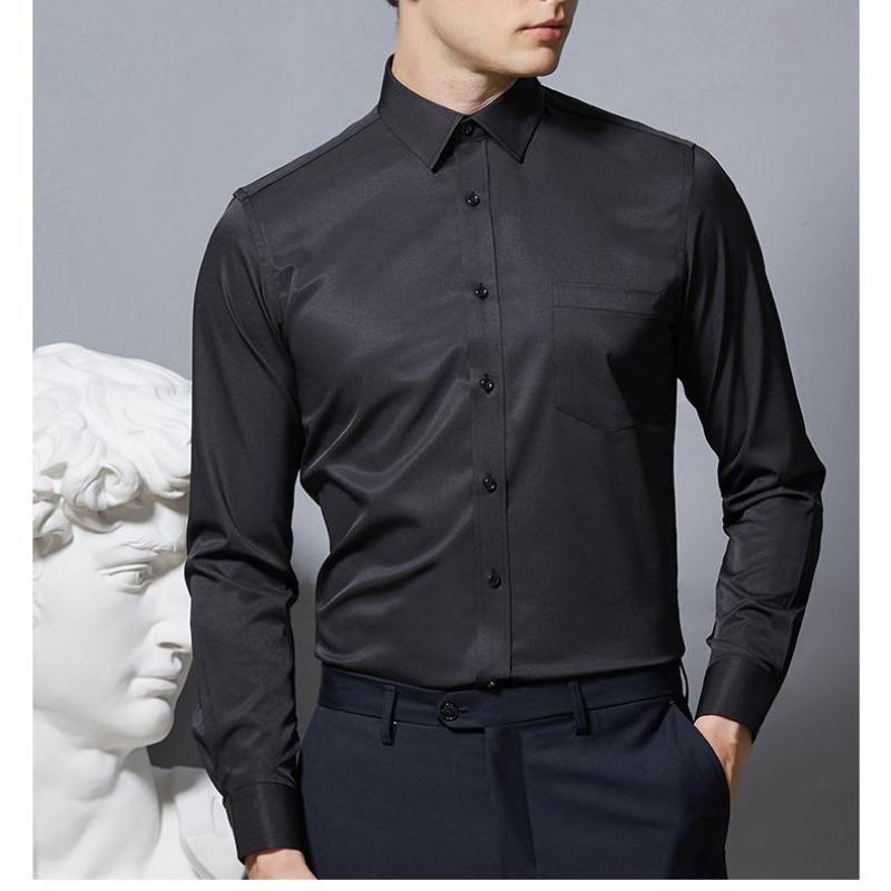 Langarmhemd für Herren, Business, hochwertiges Seidenhemd, bügelfrei, knitterfrei, professionell, formell, mehrfarbig, Sommer, Frühling und Herbst