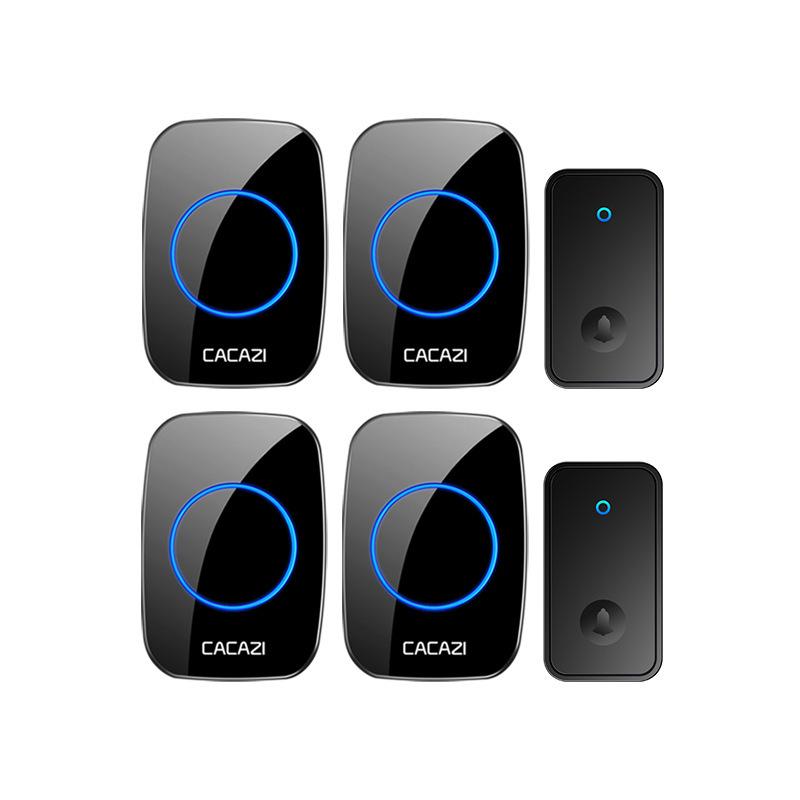 Smart Ultra-Long Range Self-Powered Wireless Doorbell with Two-in-Four Out Ding-Dong Caller for Elderly чёрный