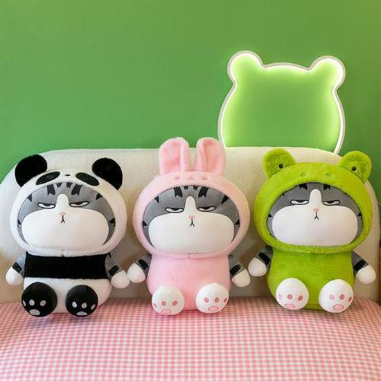 

Transformation Royal Cat Plush Toy & Panda Doll Pillow with Frog, Rabbit Backrest 22cm