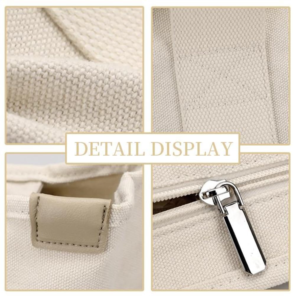 YAYUPLUS Women's Canvas Tote Bag, A4 Size, Large Capacity, Freestanding, Large Divider, Zippered, Solid Color, Mother's Day Gift (Navy, F)