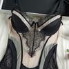Französisches Ultra-dünnes Damen-Bodysuit-Set Sexy Spitze Stickerei Unterwäsche Atmungsaktives Netz Bodycon Einteiler Verführung Hohl-Jumpsuit