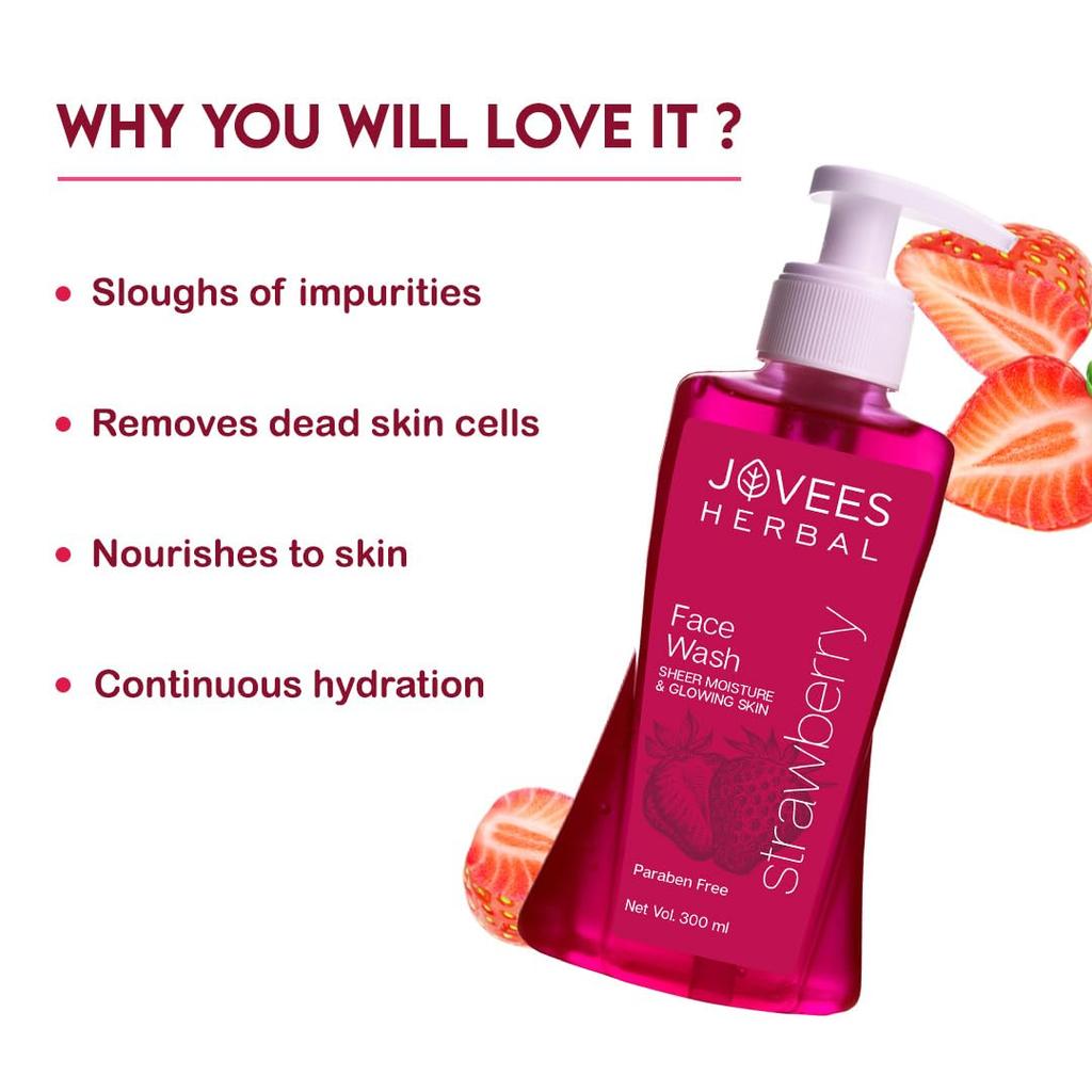Jovees Herbal Strawberry Face Wash 300ml | Hydrating Gentle Cleanser For Normal  Skin | Brightening Daily Facial Wash Removes Pigmentation