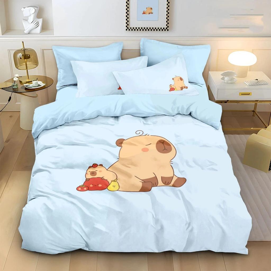 Anime Bedding Set Soft Comforter Cover With 1/2pcs Pillow Shams For Kids Adults Microfiber 3D Cute Cartoon Capybara Quilt Cover