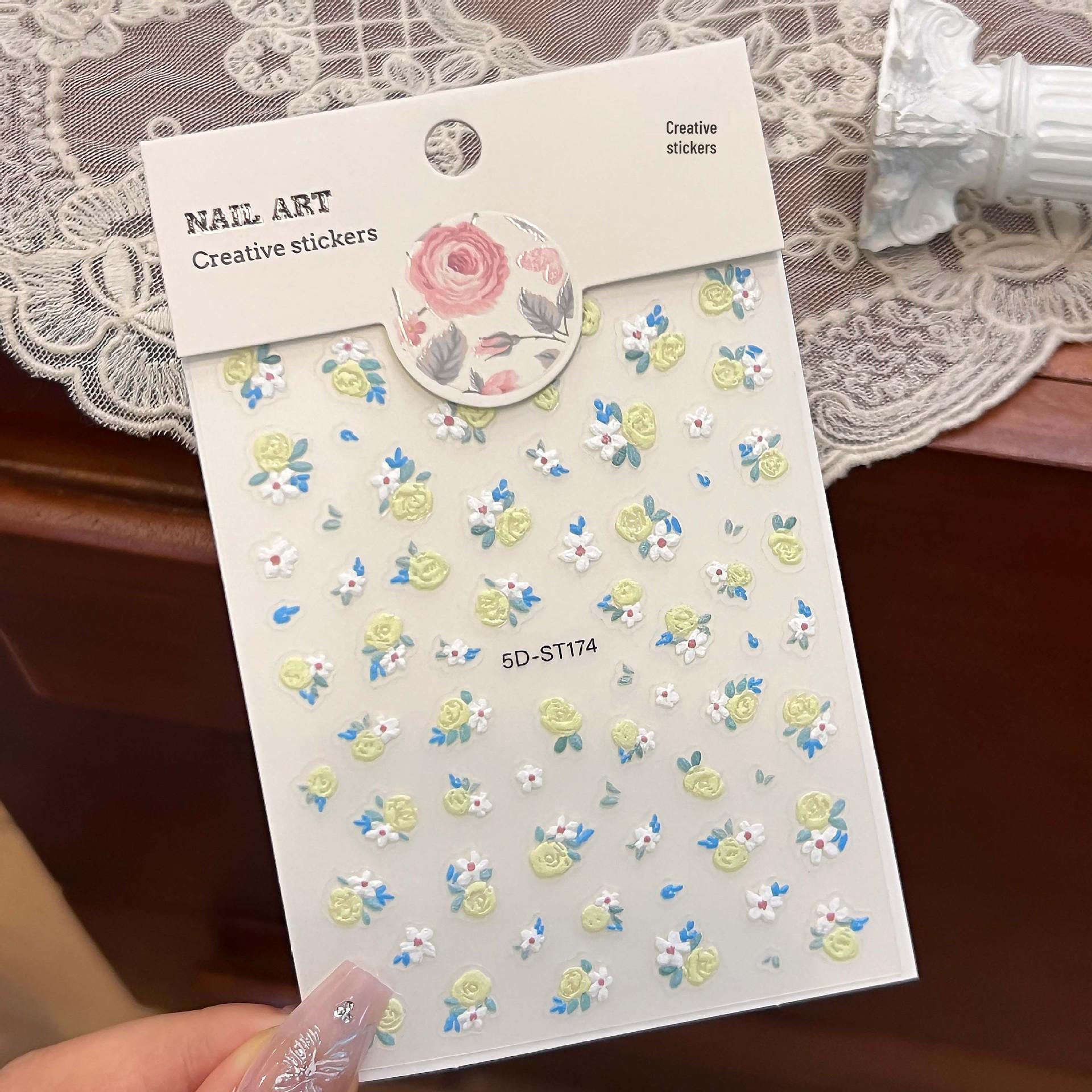 

5D Embossed Rose & Daisy 3D Non-Curl Nail Stickers