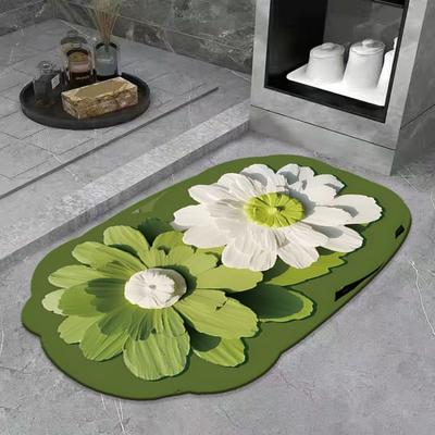 Green Flower Diatom Mud Bathroom Door Non-slip Absorbent Quick-drying Foot Mat Household Washable Toilet Toilet Floor Mat