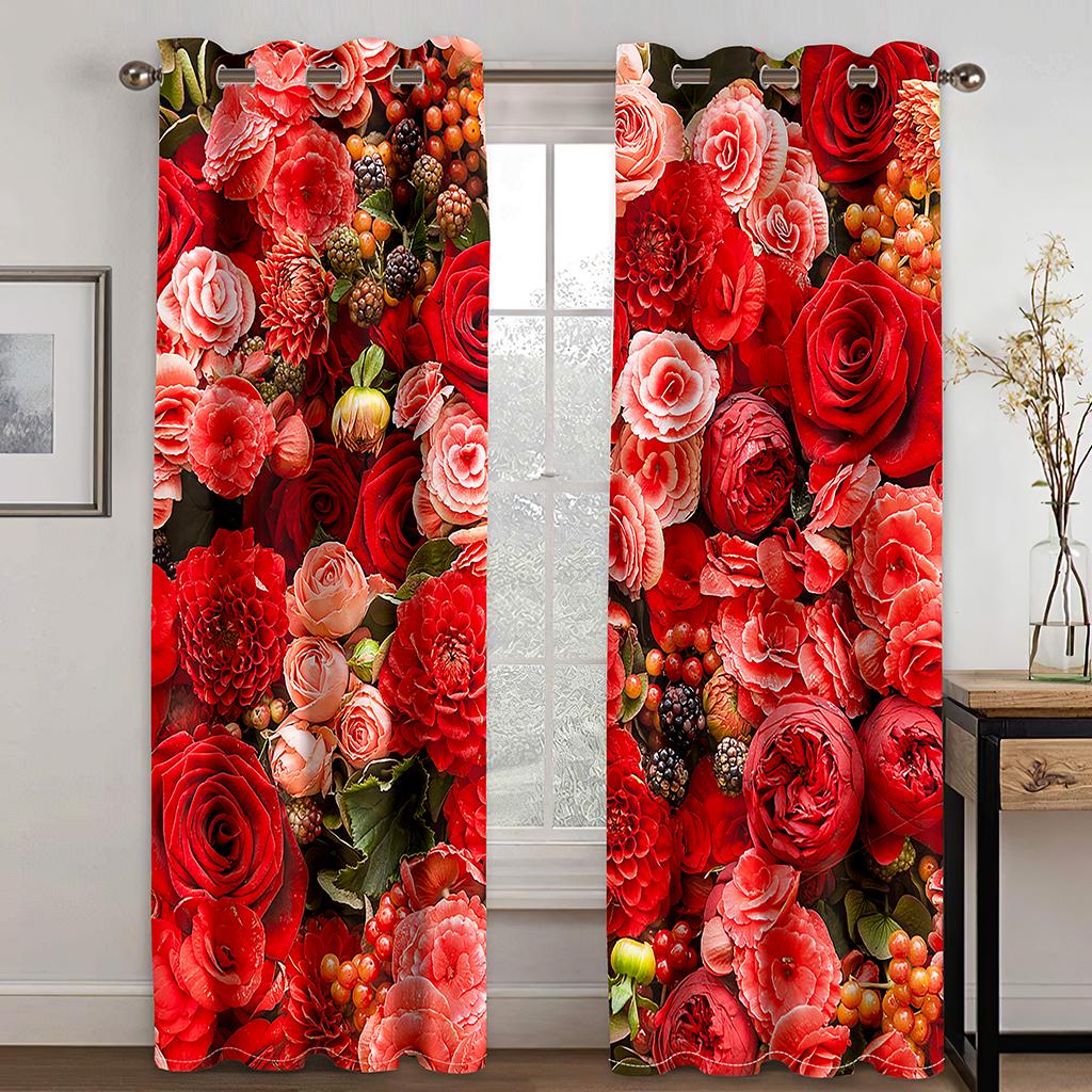 3D Digital Printing Rose Living Room Window Curtain With Hooks Vintage Colorful Rainbow Rose Flowers Floral Art Curtains