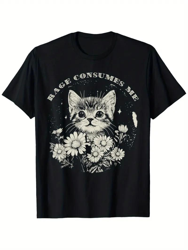 Funny Cat Graphic T-Shirt - Rage Consumes Me Sarcastic Kitten & Flower Design, S разноцветный