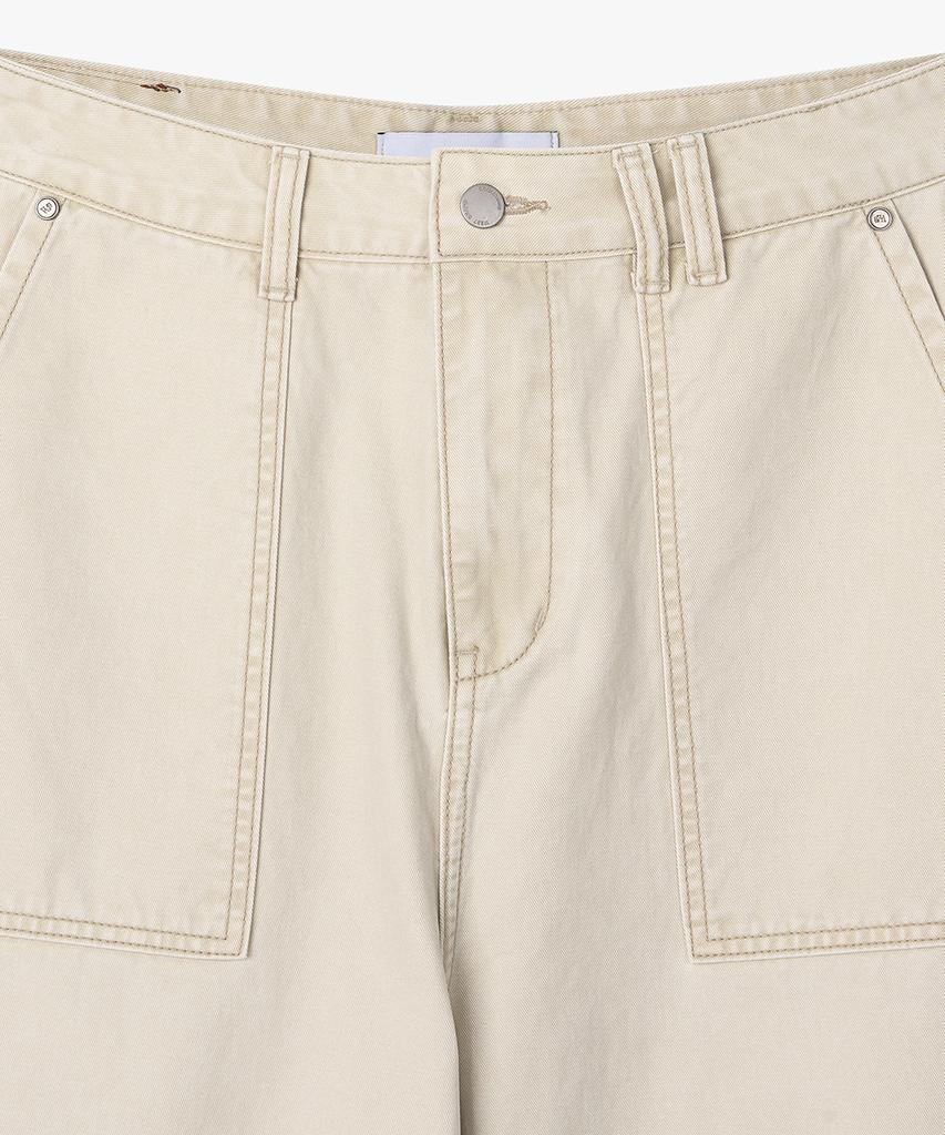 WEST GRAND BOULEVARD Cut-Off Vintage Loose Straight Fatigue Pants Washed Beige