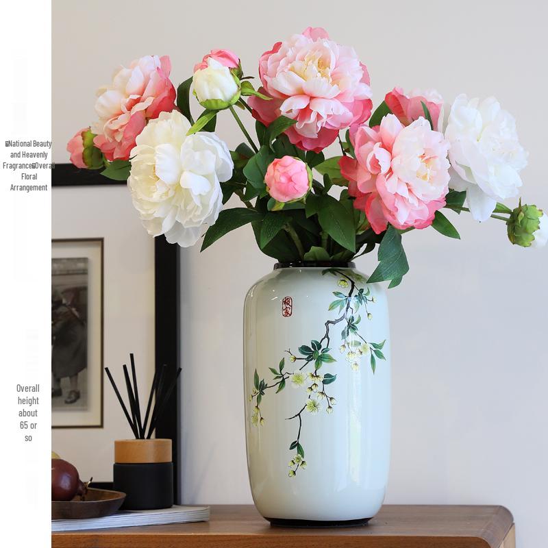Round Chinese Ceramic Vase: Floral Art for Living Room & Hallway Decor, Ideal for Hydroponics & Silk Flowers