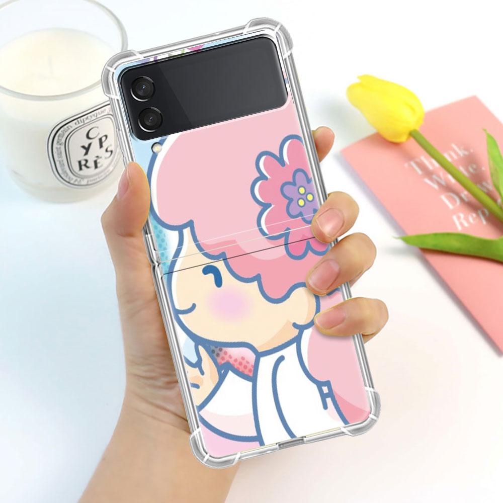 Luxury Case For Samsung Galaxy Z Flip 3 4 5G Funda Z Flip3 Clear PC Hard Shockproof Back Phone Coque Shell LittleTwinStars Cute