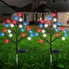 4th of July Solar Garden Lights, Red White Blue Star Outdoor String Lights, Waterproof Flexible Design, Patriotic Flag for Yard Pathway Patio