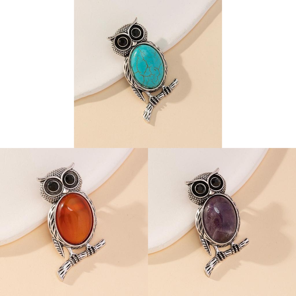 Owl Pendant Brooch With Natural Stone Embedding For Fashion Accessories