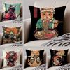 Japanese S-Samurai C-Cat Pillow Case Anti-dustmite Pillowcase Invisible Zipper Silky Short Plush Sofa Cushion Cover