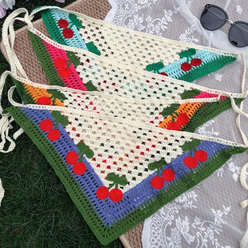 Elegant Knitted Triangle Scarf Headband For Women  Cherry Pattern Hair Band Headscarf Hair Accessories Skirt Butt Curtain