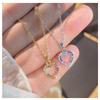 Women Colorful Full Zircon Heart Shaped Titanium Steel Clavicle Necklace