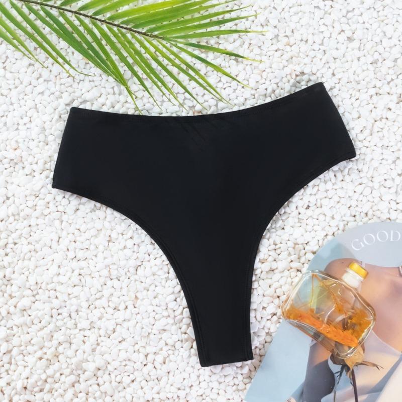 New Solid Color Sexy High Elastic High Waist Wrinkled Swimsuit Swimming Trunks