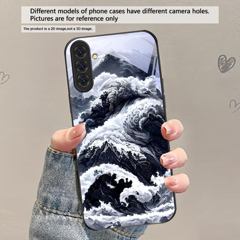 Abstrakte Moderne Wellen Für Samsung Galaxy S20 S21 S22 S23 Plus S24 FE S25 Ultra S26 Edge S25+ 20+ 22+ 24+ Schwarze Glas-Handyhülle