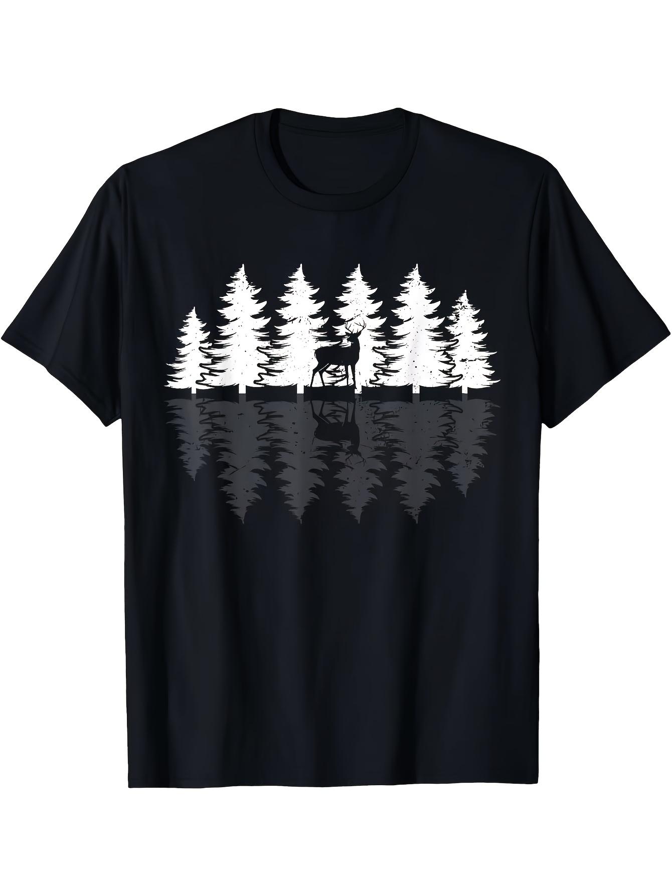 Men s T-Shirt Y2K Minimalist Deer and Trees Black L