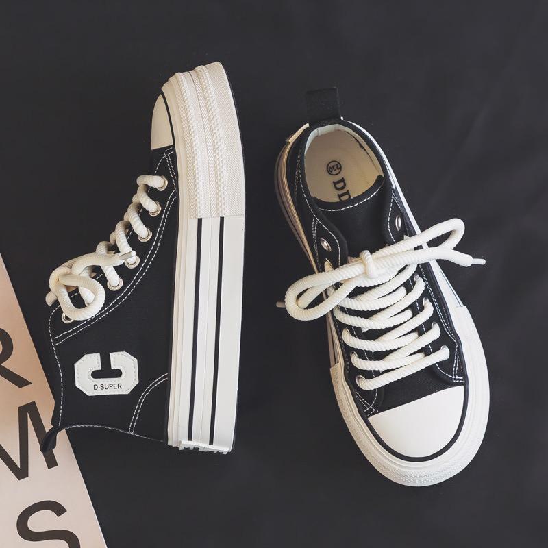 2025 Summer Women's Sneakers New Canvas Lace-Up Women's Sports Shoes Breathable Platform Sneakers Shoes White Casual Women Shoes