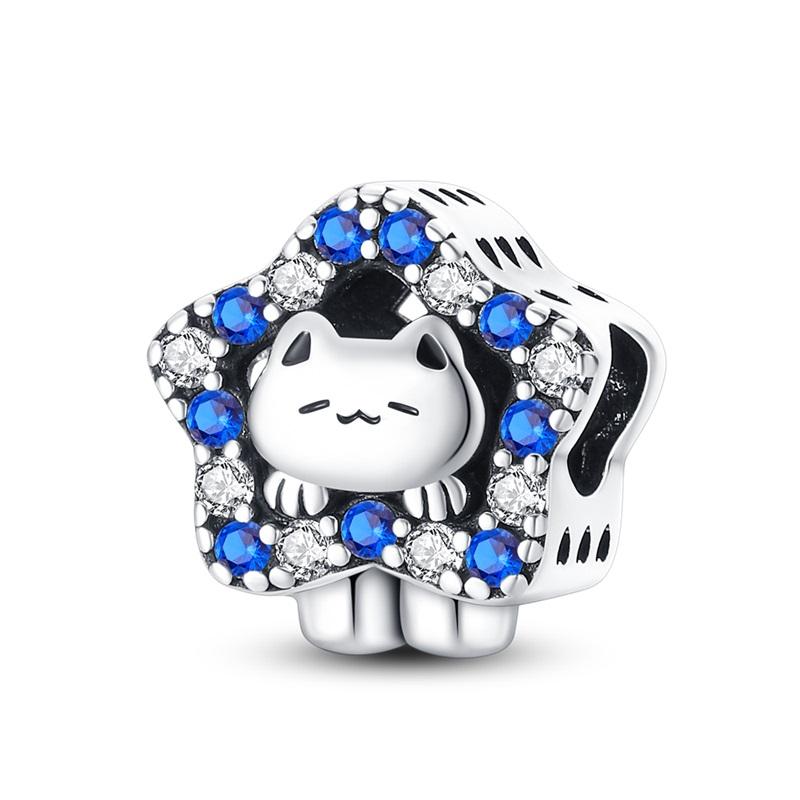 925 Sterling copper Cat and Dog Series Best Friend Pendant Fit 4MM hole diamete Bracelet Charms Bead Necklace DIY Female Zircon
