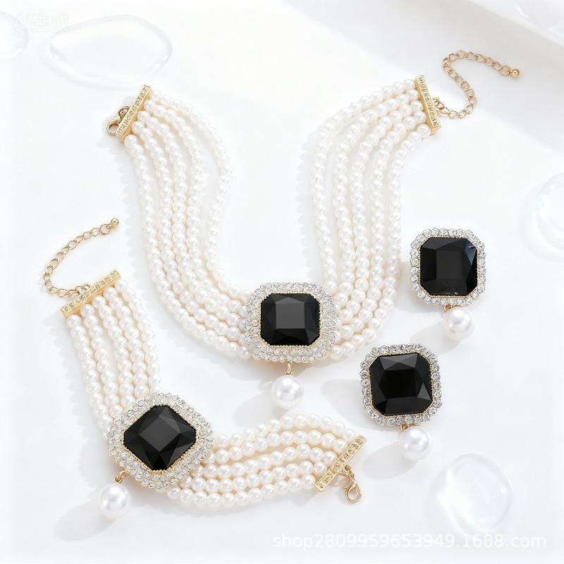 Elegantes Glitzerndes Fransen-Halsketten-, Ohrring-, Armband-, Ring-Set, Modisches Braut-Schmuckset