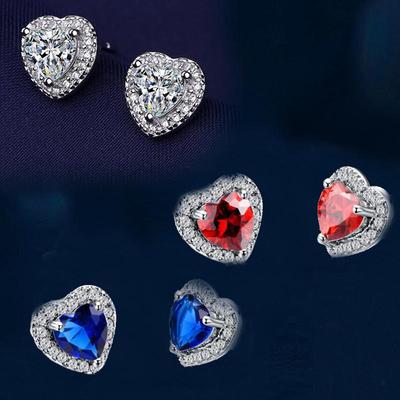 European & American Style Heart-Shaped Zirconia Earrings - Women's Sparkling Love Design