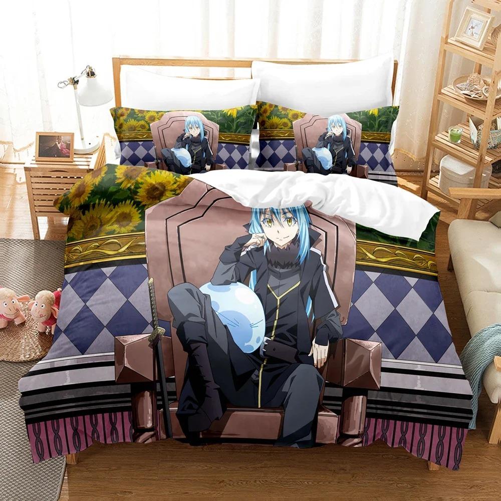 Anime-Bettwäsche-Set „That Time I Got Reincarnated As A Slime Rimuru“, Geschenk für Kinder, Bettbezug, Kissenbezüge, Queen-Size-King-Size-Einzelbett