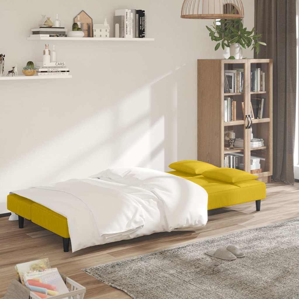 2 Seater Sofa Bed with 2 Cushions Yellow Velvet