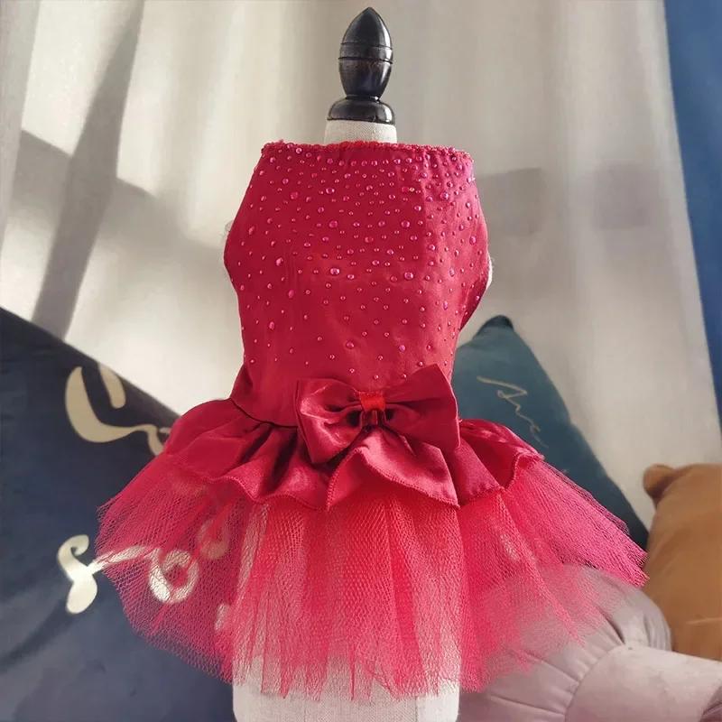 Summer Polka Dot Dog Dress Cute Princess Wedding Skirt Soft Breathable Pet Sundress Fashion Casual Outfit for Small Dogs Yorkie