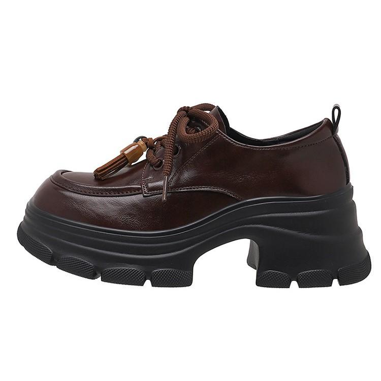 Platform small leather shoes women's 2025 spring and autumn new versatile British style retro black muffin heightening college loafers
