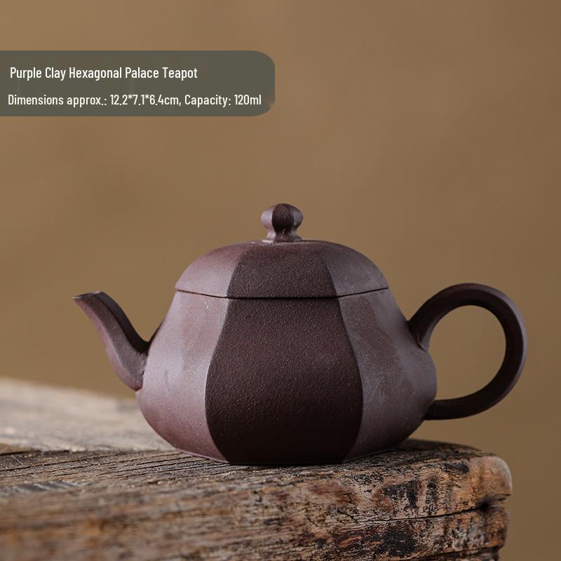 Handmade Purple Clay Hexagonal Palace Teapot: Traditional Chinese Retro Ceramic Gongfu Set for Home Use