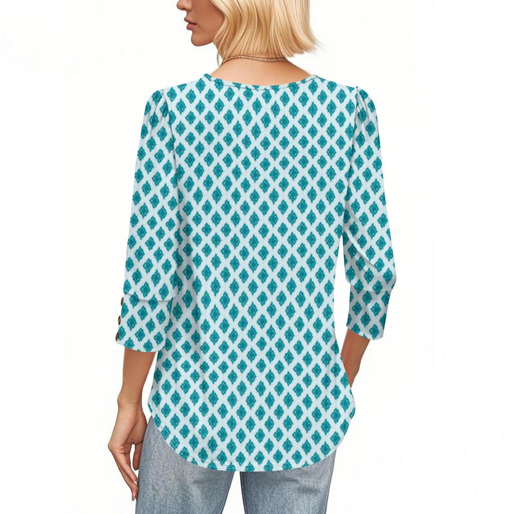 Womens Tops 3/4 Sleeve With Buttons Casual Blouses Summer Outfits Beach Vacation Clothes