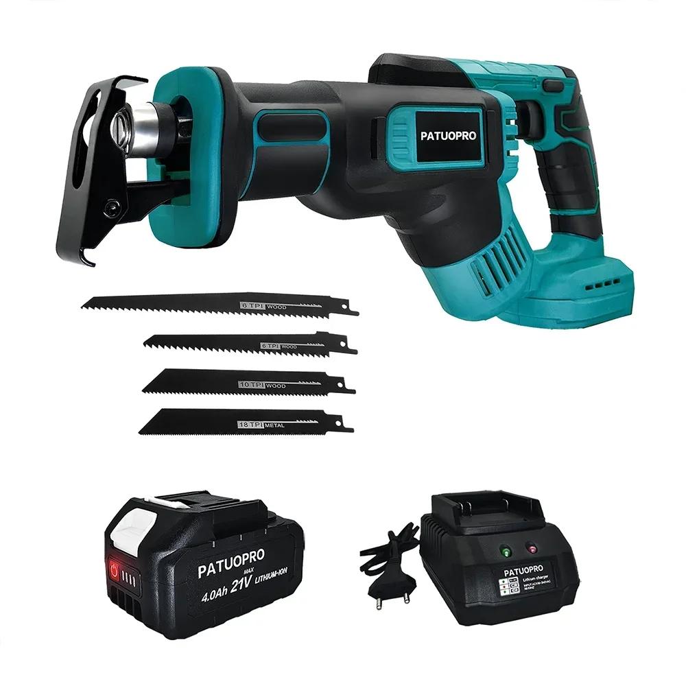 

18V Аккумуляторная электрическая сабельная пила с 4 пильными полотнами Электрическая сабельная пила для резки дерева, металла, ПВХ труб для аккумулятора Makita 18V EU