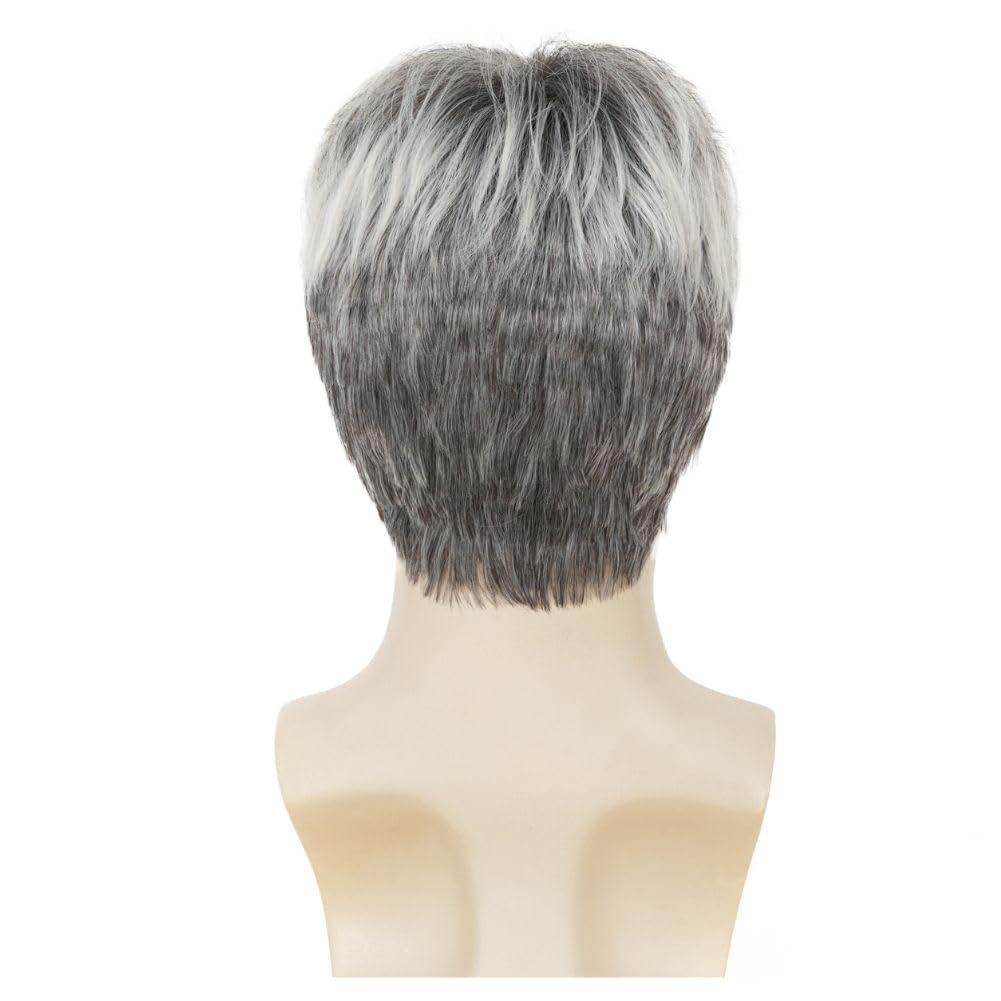 Men's Fashion Short Curly Synthetic Wigs with Bangs Mixed Black Gray Hair Daily Party Cosplay Wig Heat Resistant Fibre