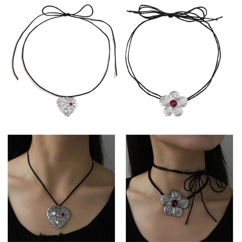 Basit İnce İp Kolye Metal Çiçek Uçlu Choker Modaya Uygun Statement Boyun Takısı Modaya Düşkün Sevgili İçin Mükemmel