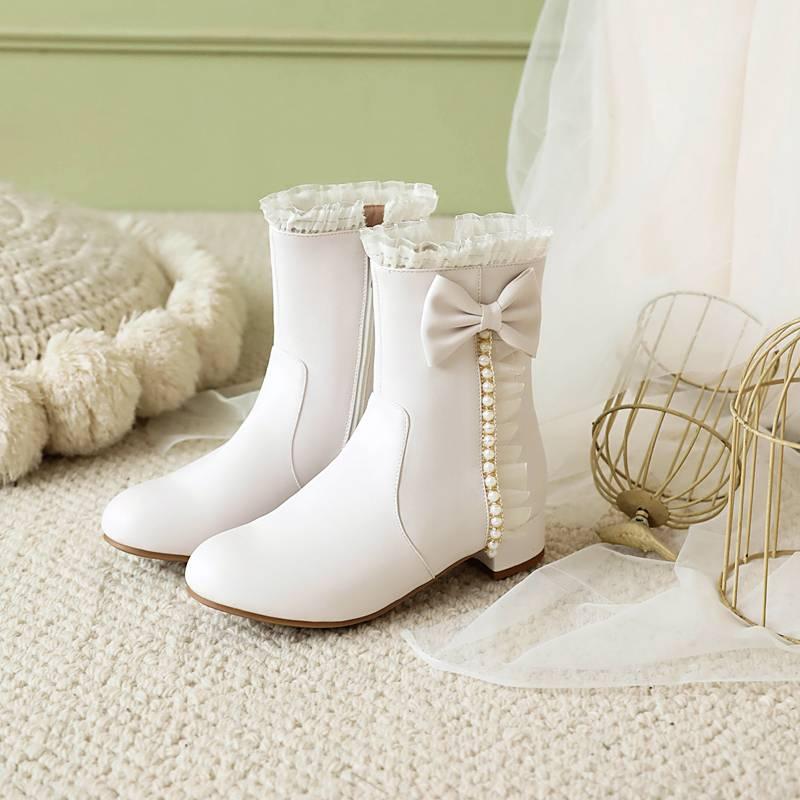 Autumn and winter girls Martin boots pink princess shoes side zipper medium and older children's shoes new Lolita children's low boots women