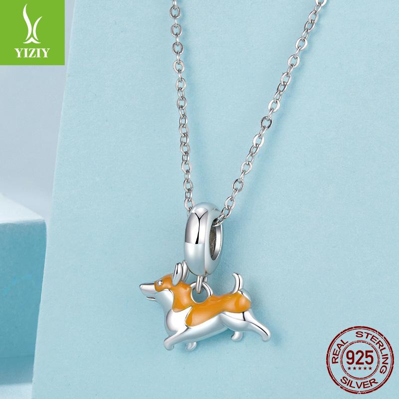 S925 Sterling Silver Cute Pet Puppy Corgi Pendant Diy Necklace Bracelet Beaded Fashion Loose Bead Accessories