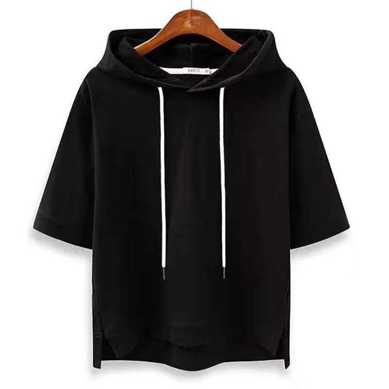 Basic Women s Hooded Versatile Sweatshirts Summer Short Sleeved Solid Color Female Sports Leisure Hoodie S 1400₽