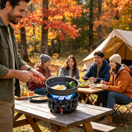 Propanbrenner Winddicht Outdoor Gasherd 72000 BTU Hohe Leistung Tragbarer Campingkocher mit 3 Adaptern Tragetasche 1,5M