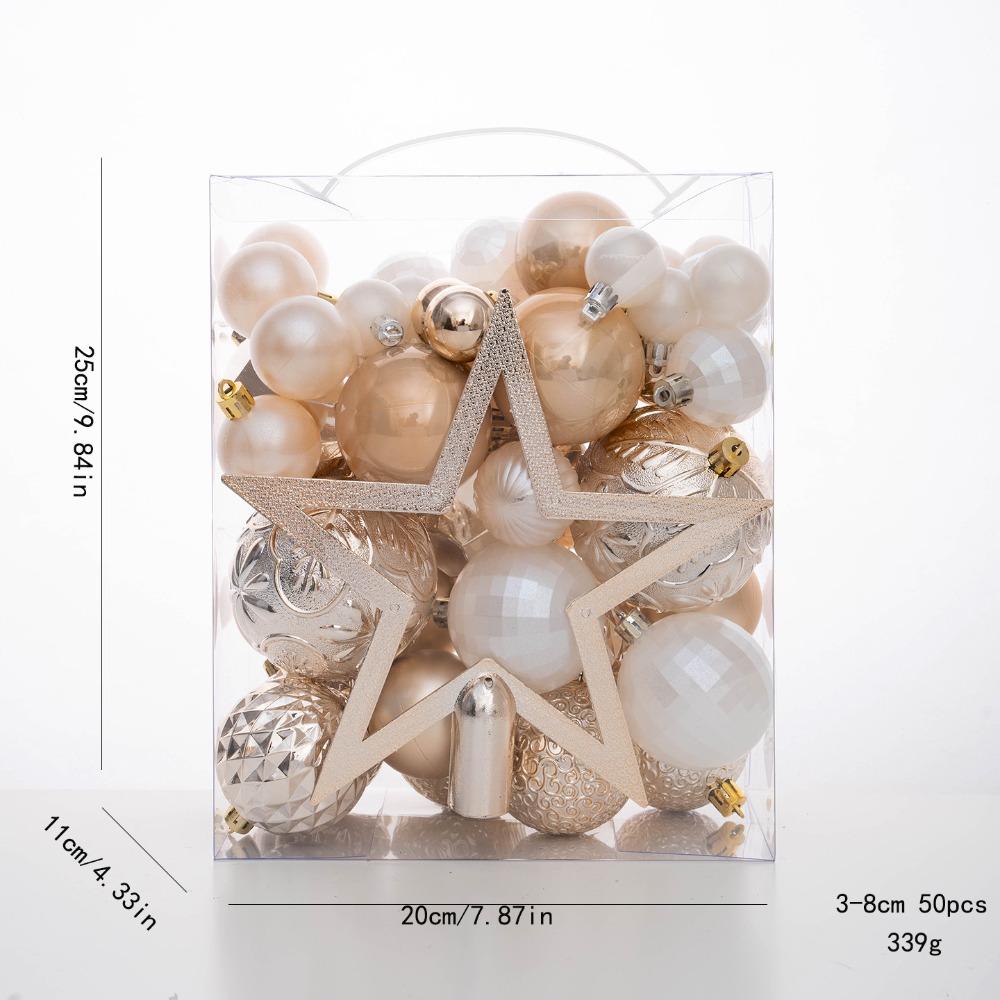 50PCS Fashion Plastic Christmas Ball Set 3/4/5/6/8cm Suspensable Christmas Tree Balls Multicolor Xmas Baubles Scene Supplies