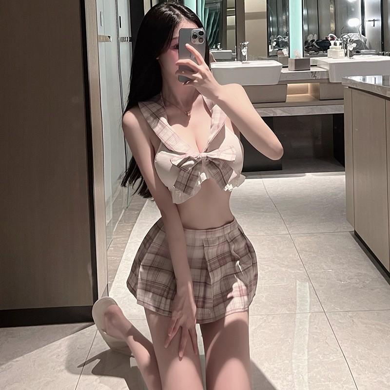 Sexy pajamas large size with chest pad thin ice silk lace backless flirting pure desire suspender pajamas female summer