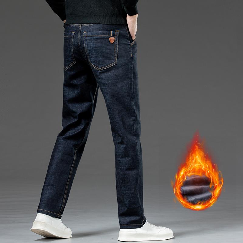 Winter Warm Jeans Men's Business Thick Work Pants Fashion High Waist Stretch Straight Pants Men's Pants