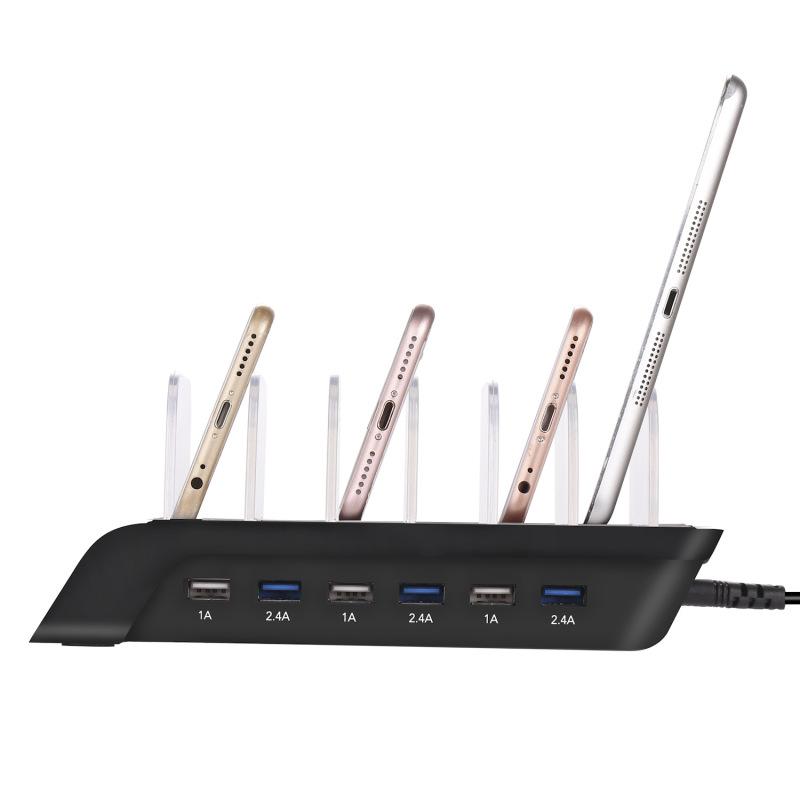 USB-Ladestation, 6-Port-Universal-Desktop-Dockingstation mit abnehmbaren Leitblechen, Ständer-Organizer